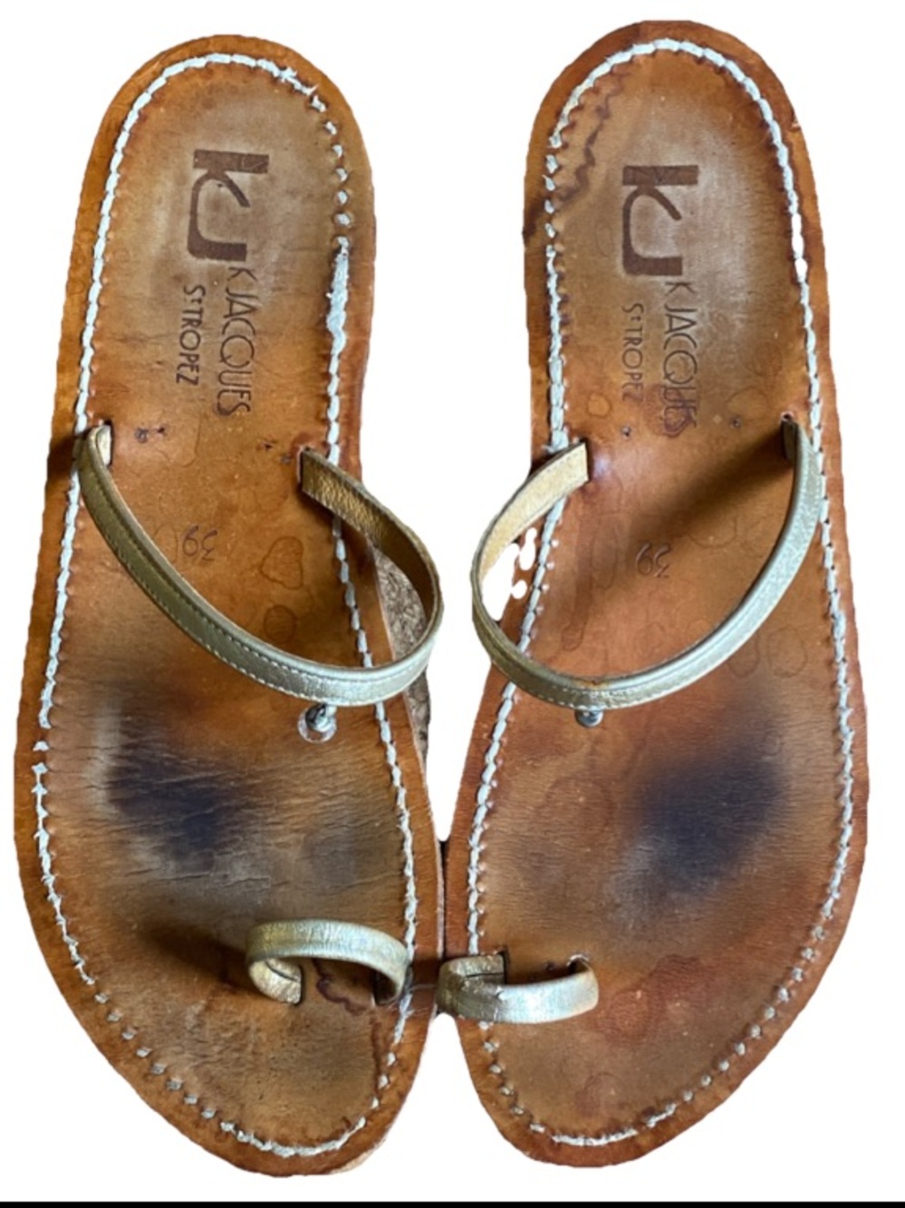 K Jacques St. Tropez Gold Leather Toe-Loop Sandals size 7 size 39